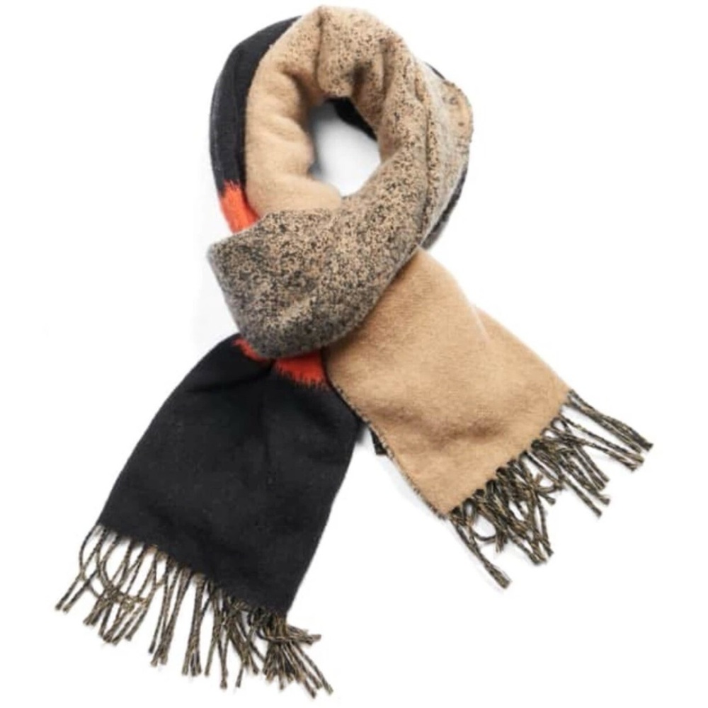 Eileen Fisher Italian Degrade Wool Jacquard Color Block Fringe Scarf